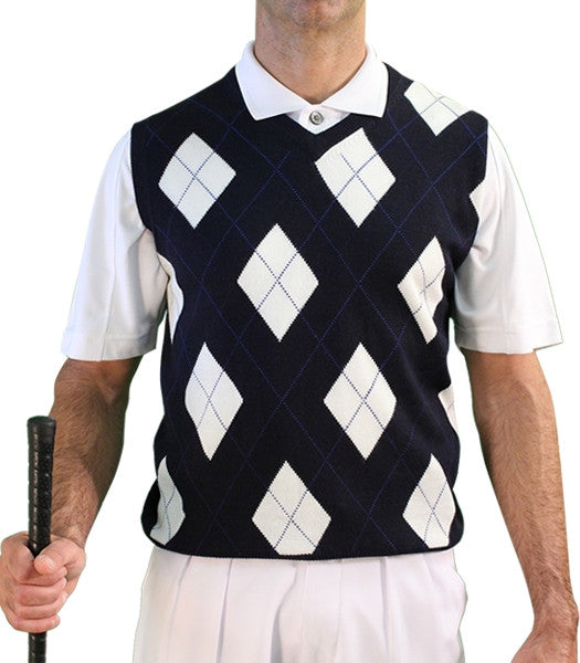 Golf Knickers: Men's Argyle Sweater Vest & Socks Signature Series - Navy / White