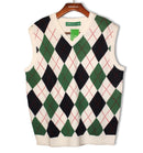 Golf Knickers: Men's Argyle Sweater Vest - White/Dark Green/Navy Clothing