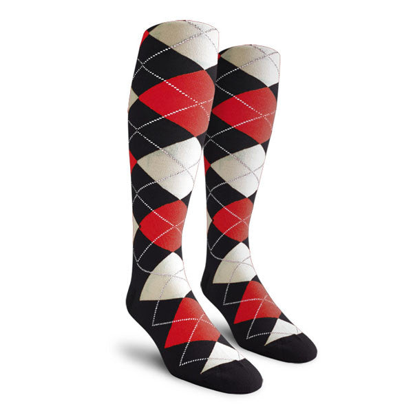 Golf Knickers: Ladies Over-The-Calf Argyle Socks - Black/Red/White