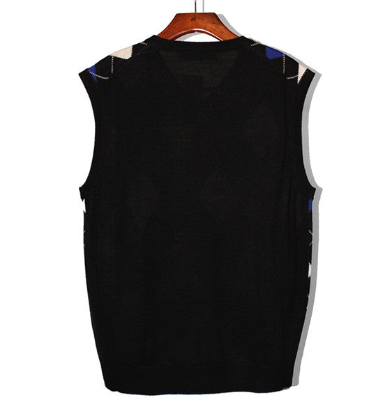 Golf Knickers: Men's Argyle Sweater Vest - Black/Royal/White