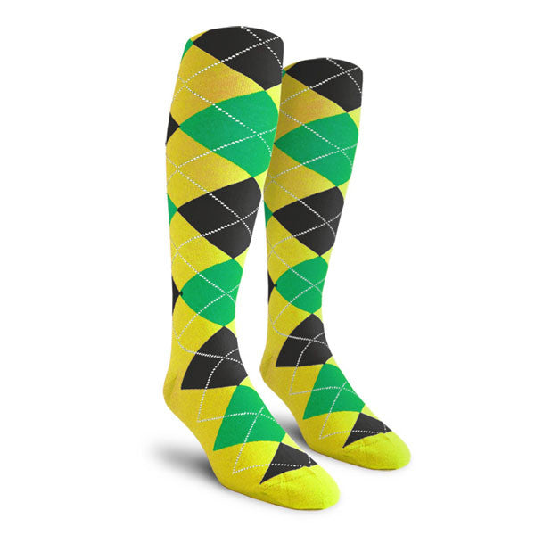 Golf Knickers: Ladies Over-The-Calf Argyle Socks - Yellow/Lime/Black