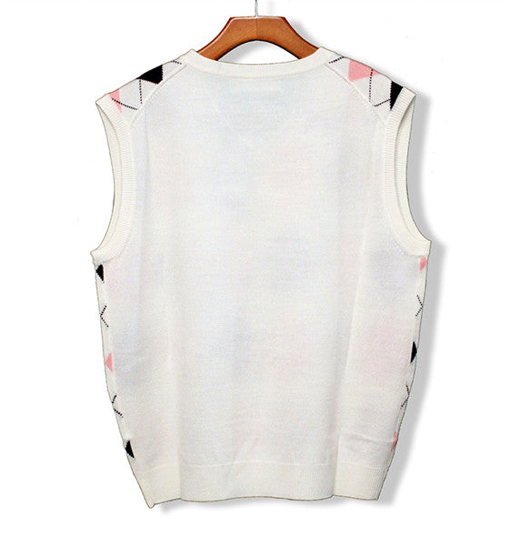 White/Pink/Black Argyle Sweater Vest