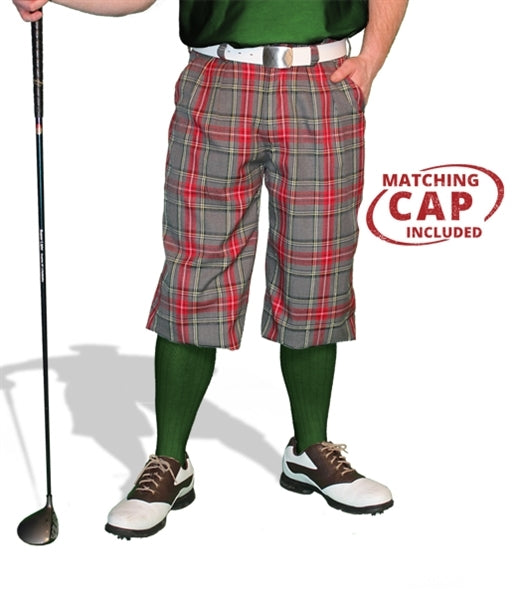 red, green, white plaid golf knickers