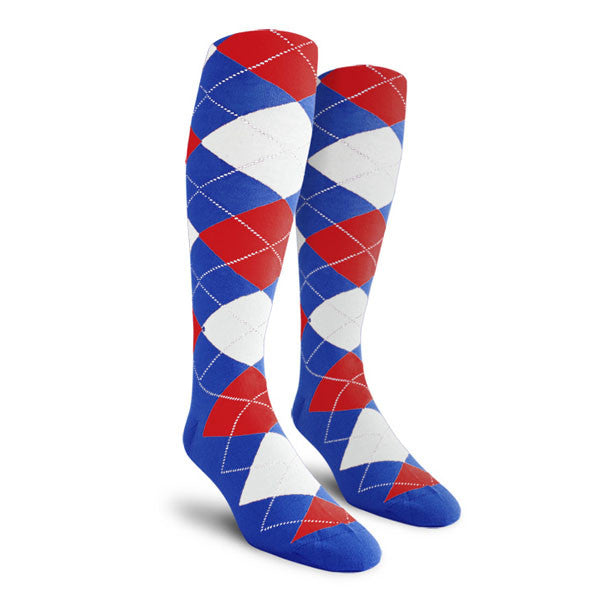 Golf Knickers: Ladies Over-The-Calf Argyle Socks - Royal/Red/White