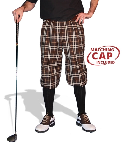 brown, black, khaki plaid golf knickers