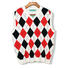 Golf Knickers: Men's Argyle Sweater Vest - White/Red/Black Clothing