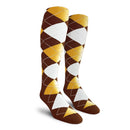 Golf Knickers: Ladies Over-The-Calf Argyle Socks - Brown/White/Gold Socks