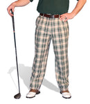 Golf Knickers: Mens 'Par 5' Cotton/Ramie Plaid Golf Trousers - Khaki Stewart Clothing