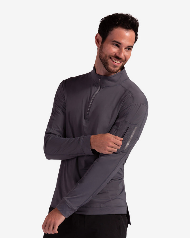 Mens Smoke UPF 50 Long Sleeve Mock Zip Shirt by BloqUV