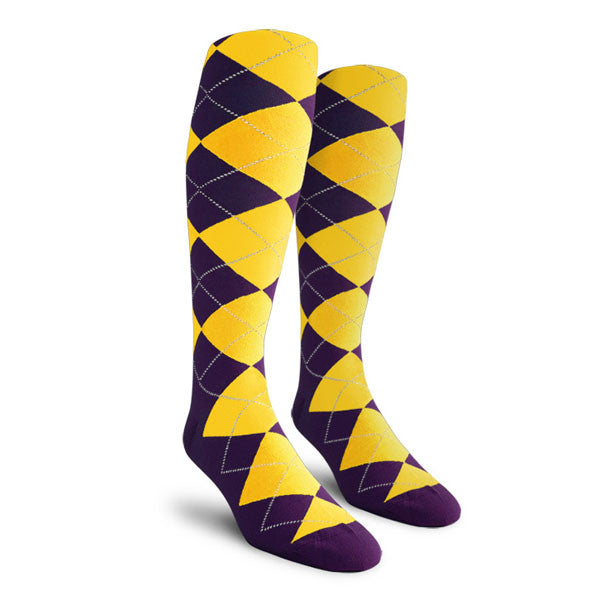 Golf Knickers: Ladies Over-The-Calf Argyle Socks - Purple/Yellow