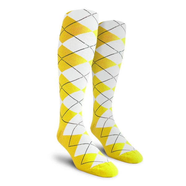 Golf Knickers: Ladies Over-The-Calf Argyle Socks - Yellow/White