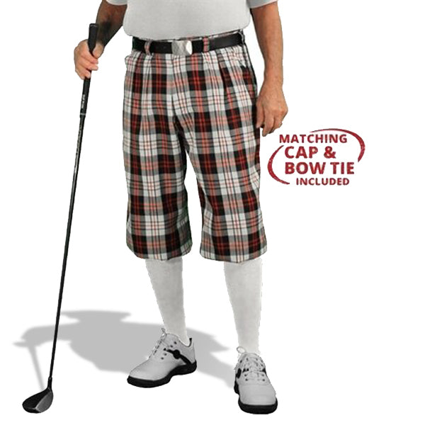 black, white, red plaid golf knickers