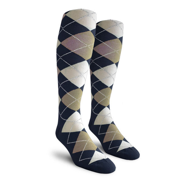 Golf Knickers: Men's Over-The-Calf Argyle Socks - Navy/Taupe/White
