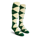 Golf Knickers: Ladies Over-The-Calf Argyle Socks - Dark Green/Natural Socks