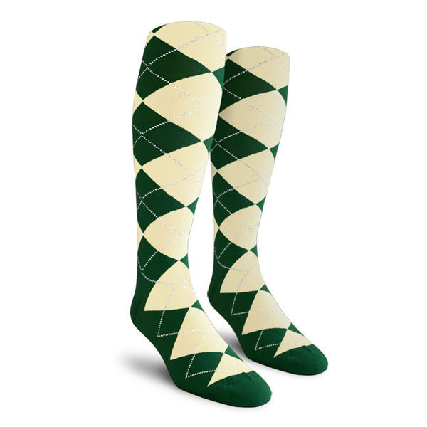 Golf Knickers: Ladies Over-The-Calf Argyle Socks - Dark Green/Natural