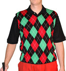 Golf Knickers: Men's Argyle Sweater Vest - Black/Red/Lime Clothing