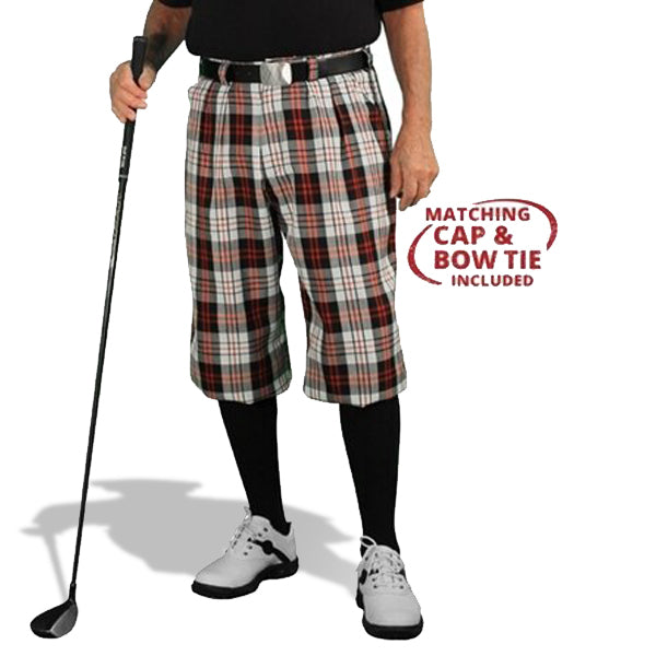 black, white, red plaid golf knickers