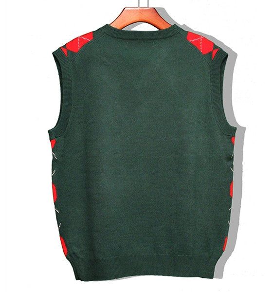 Dark Green/Red Argyle Sweater Vest