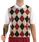 Golf Knickers: Men's Argyle Sweater Vest - Khaki/Black/Maroon Clothing