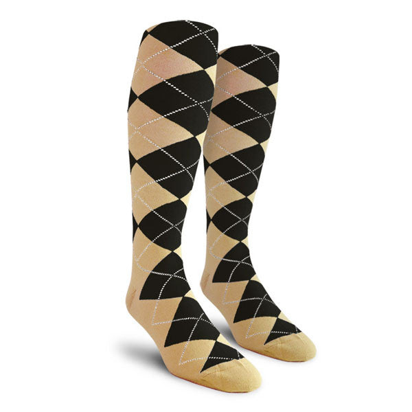 Golf Knickers: Ladies Over-The-Calf Argyle Socks - Khaki/Black