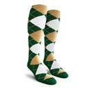 Golf Knickers: Ladies Over-The-Calf Argyle Socks - Dark Green/Khaki/White Socks