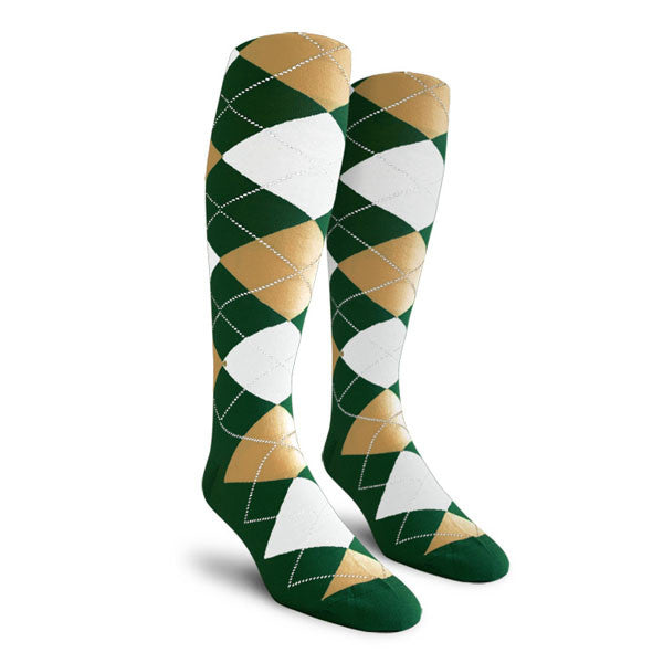 Golf Knickers: Ladies Over-The-Calf Argyle Socks - Dark Green/Khaki/White