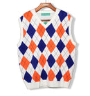 Golf Knickers: Men's Argyle Sweater Vest - White/Orange/Royal Clothing