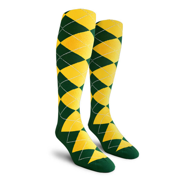 Golf Knickers: Men's Over-The-Calf Argyle Socks - Dark Green/Yellow