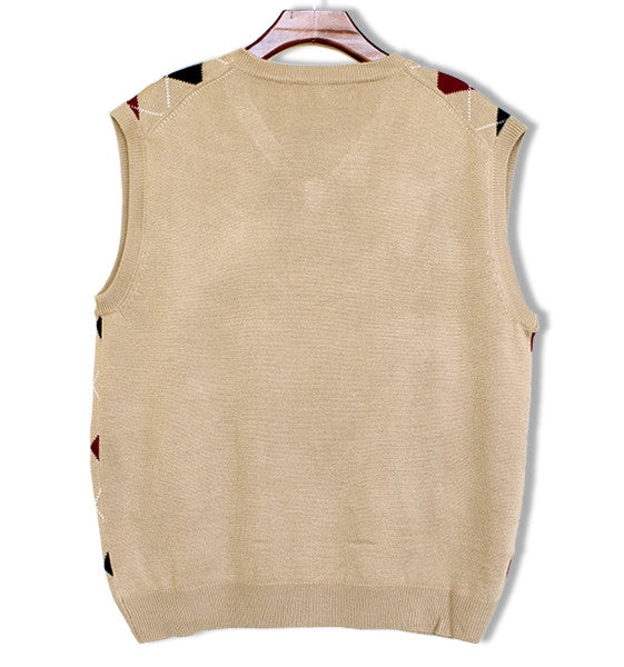 Khaki/Black/Maroon Argyle Sweater Vest 