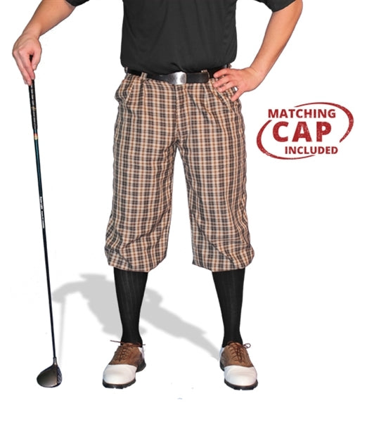 brown, black, khaki plaid golf knickers