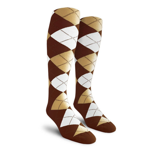 Over Calf Argyle Socks Brown Khaki White