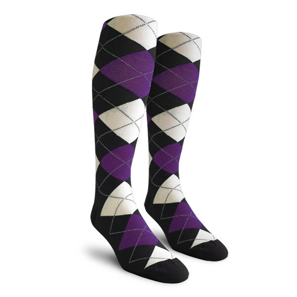 Golf Knickers: Ladies Over-The-Calf Argyle Socks - Black/Purple/White