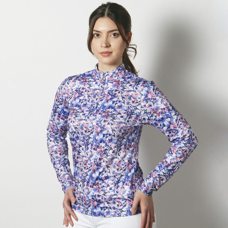 Daily Sports: Women's Ravenna Long Sleeve Polo Shirt - Blue Flower