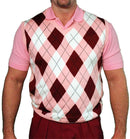 Golf Knickers: Men's Argyle Sweater Vest - Pink/Maroon/White Clothing