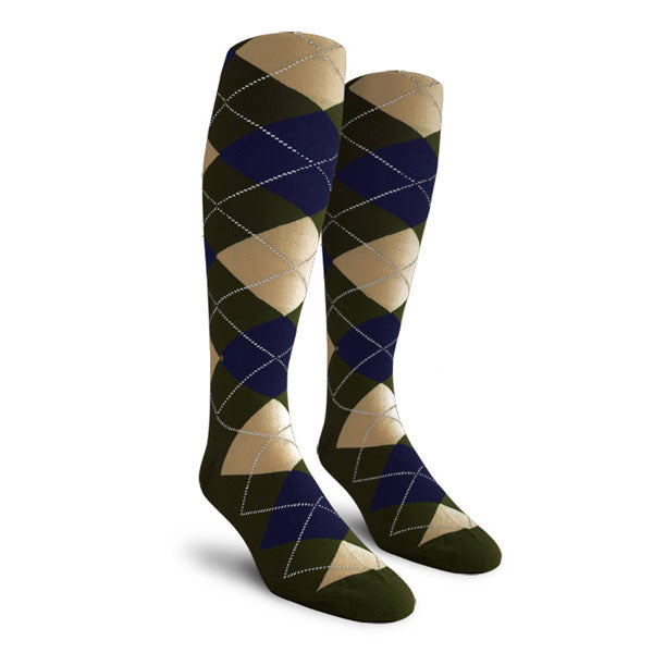 Golf Knickers: Ladies Over-The-Calf Argyle Socks - Olive/Navy/Khaki