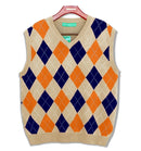 Golf Knickers: Men's Argyle Sweater Vest - Khaki/Orange/Navy Clothing