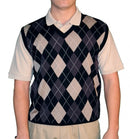 Golf Knickers: Men's Argyle Sweater Vest - Black/Taupe/Charcoal Clothing