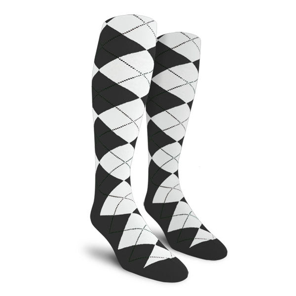 Golf Knickers: Men's Over-The-Calf Argyle Socks - Charcoal/White
