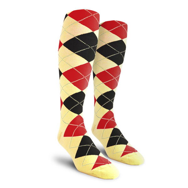 Golf Knickers: Ladies Over-The-Calf Argyle Socks - Natural/Black/Red