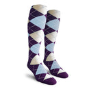 Golf Knickers: Ladies Over-The-Calf Argyle Socks - Purple/Light Blue/White Socks