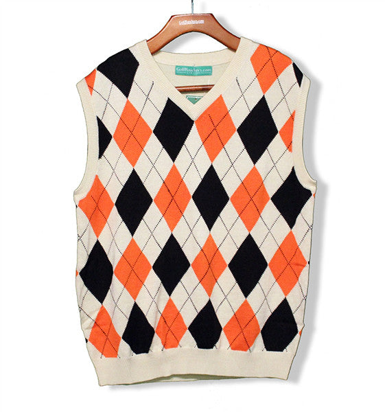 Natural/Black/Orange Argyle Sweater Vest
