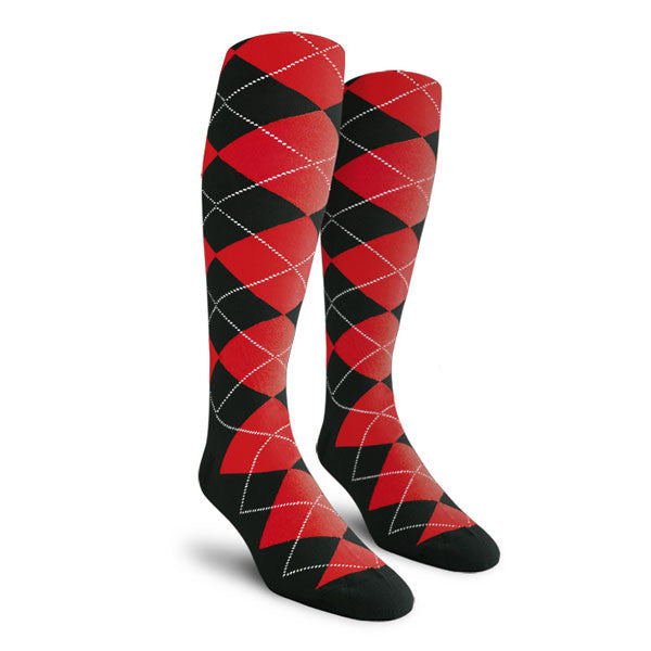 Golf Knickers: Ladies Over-The-Calf Argyle Socks - Black/Red