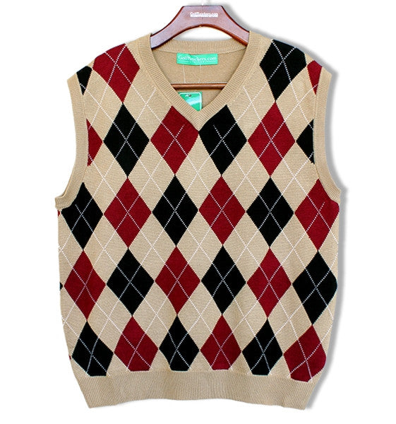 Khaki/Black/Maroon Argyle Sweater Vest 