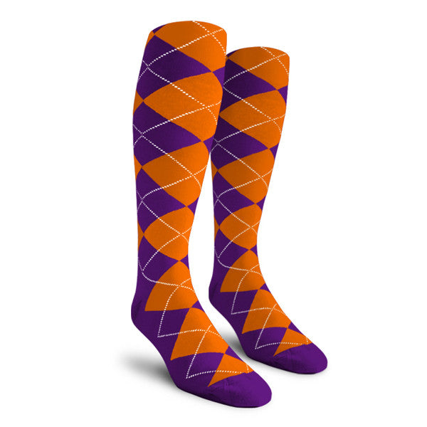 Golf Knickers: Ladies Over-The-Calf Argyle Socks - Purple/Orange