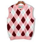 Golf Knickers: Men's Argyle Sweater Vest - Pink/Maroon/White Clothing