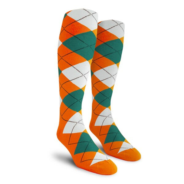Golf Knickers: Ladies Over-The-Calf Argyle Socks - Orange/Teal/White