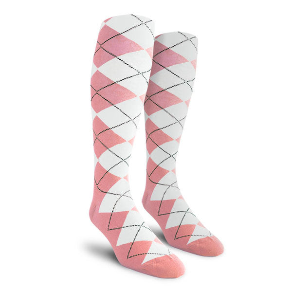 Golf Knickers: Ladies Over-The-Calf Argyle Socks - Pink/White