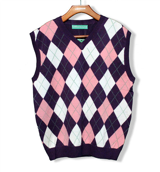Purple/Pink/White Argyle Sweater Vest