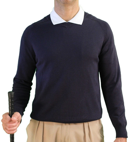 Golf Knickers: Men's Long Sleeve Solid Sweater - Navy