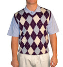 Golf Knickers: Men's Argyle Sweater Vest - Purple/Lt Blue/White Clothing